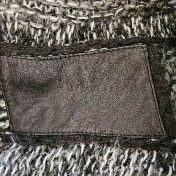 Vintage Street Scene 80s Black, White and Grey Leather Accent Fuzzy Sweater - Picture 4 of 6